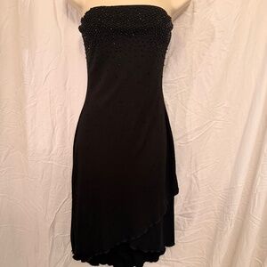Black Strapless Beaded Dress Asymmetrical Hem Party Cocktail Size M